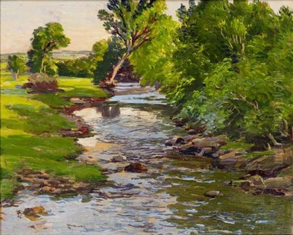 June Evening, Looking Down The Barlo From Newbridge, Dulverton Oil Painting by Samuel John Lamorna Birch