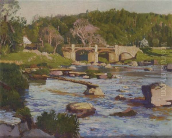 Bridge At Rothiemay, Aberdeenshire Oil Painting by Samuel John Lamorna Birch