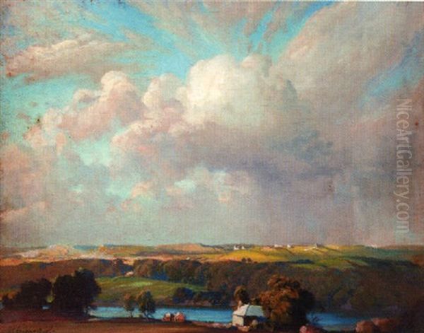 From The River To The Uplands, Helford River, Cornwall Oil Painting by Samuel John Lamorna Birch