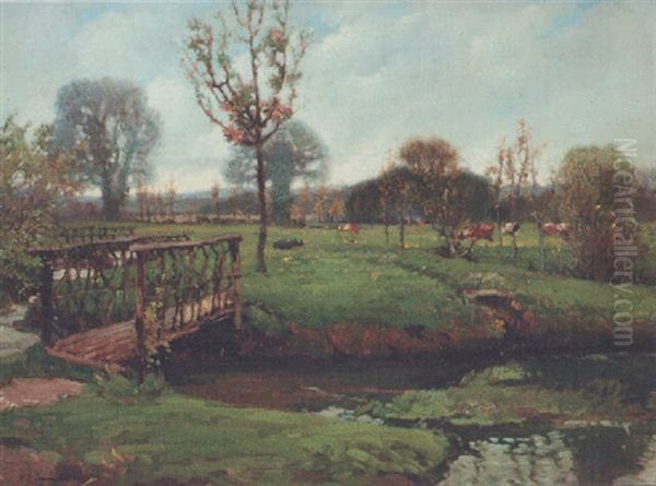 Cattle In A Landscape Oil Painting by Samuel John Lamorna Birch