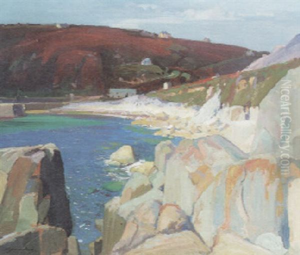 The Rocks At Carn Dhu, Lamona Cove Oil Painting by Samuel John Lamorna Birch