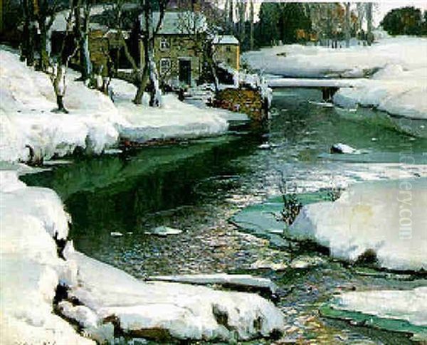 Trout Stream, Lamorna, Cornwall: Winter Oil Painting by Samuel John Lamorna Birch