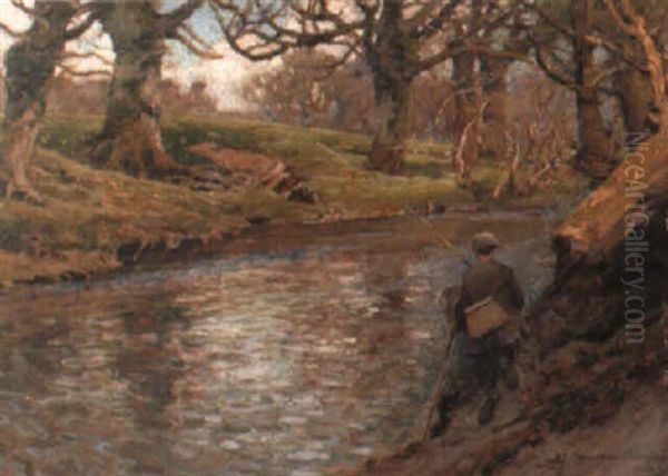 Fisherman By A River Oil Painting by Samuel John Lamorna Birch