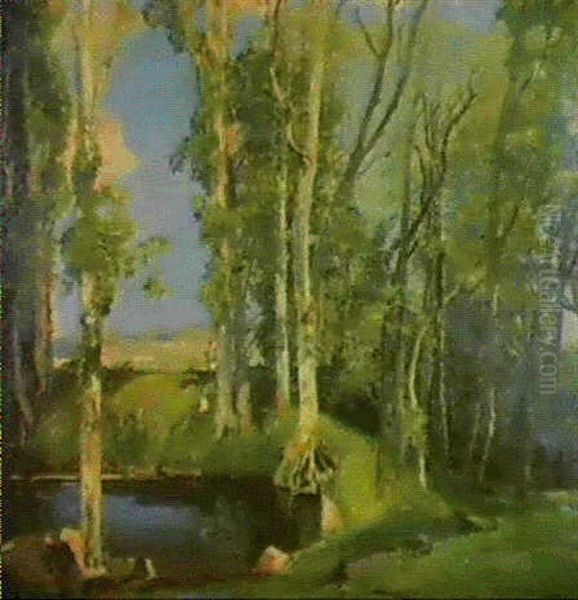 A Woodland Pool Oil Painting by Samuel John Lamorna Birch