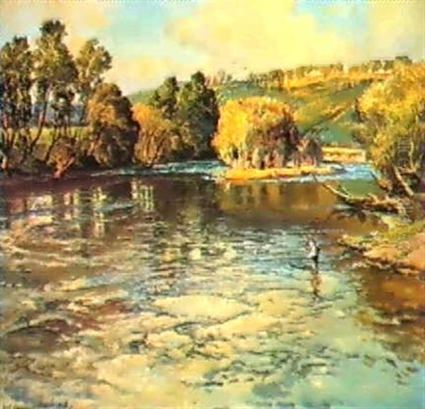 The Junction Pool Where The Taw And Mole Meet, Grey         Morning, Lamorna Oil Painting by Samuel John Lamorna Birch