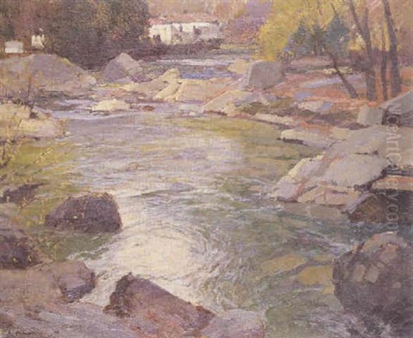A Devonshire Stream, Slaugh Near Plymouth Oil Painting by Samuel John Lamorna Birch