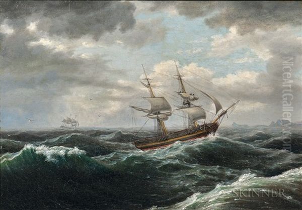 Brig In A Storm Oil Painting by Thomas Birch