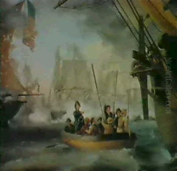 Commodore Perry Leaving The Lawrence For The Niagara At The Battle Of Lake Erie Oil Painting by Thomas Birch