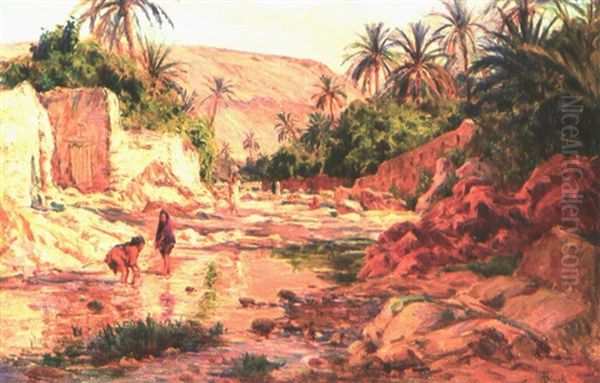 Dans L'oued De Bou-saada Oil Painting by Alphonse Birck