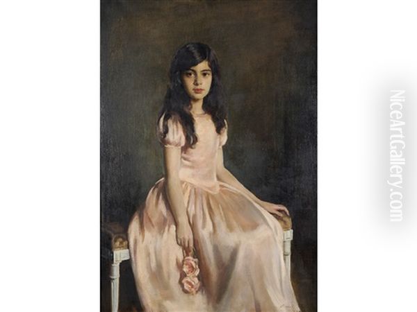 Portrait Of Miss Ruth Ezra Oil Painting by Oswald (Sir) Birley