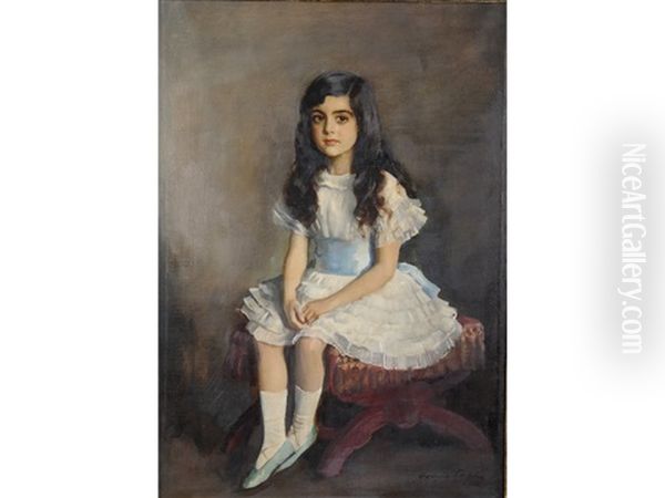 Portrait Of Miss Aline Ezra Oil Painting by Oswald (Sir) Birley