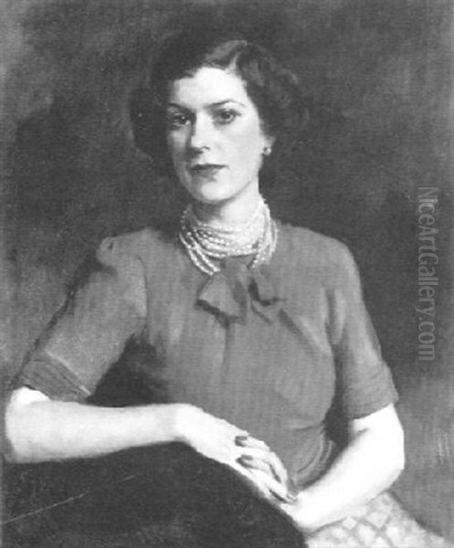 Portrait Of A Woman In A Red Dress Oil Painting by Oswald (Sir) Birley
