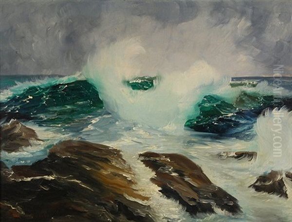 Crashing Wave Oil Painting by Franz Arthur Bischoff