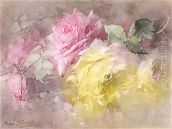 Pink And Yellow Roses Oil Painting by Franz Arthur Bischoff