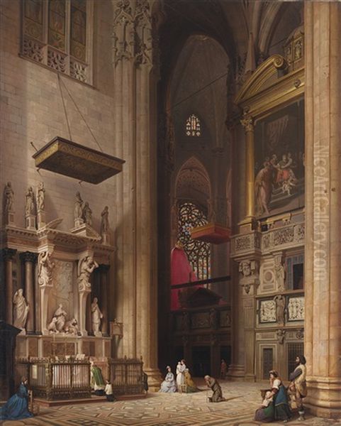 Interno Del Duomo Di Milano Con L'altare Di Santa Tecla Martire Oil Painting by Luigi Bisi