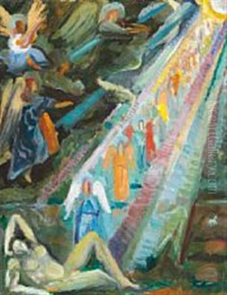 Jakobs Drom (jacob's Dream) Oil Painting by Johannes C. Bjerg