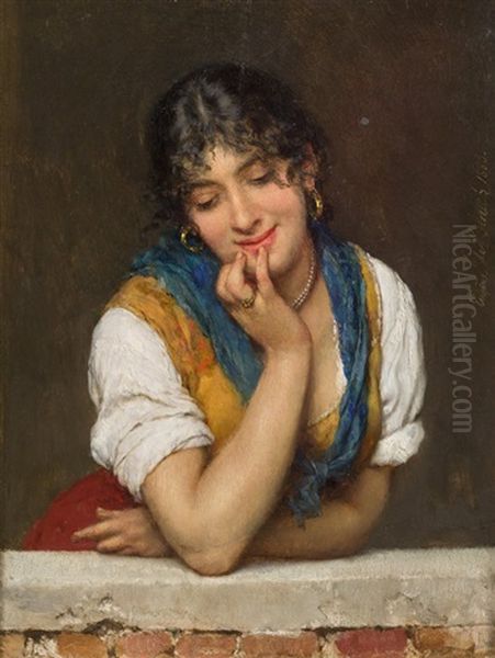 Youn Italian Woman Oil Painting by Eugen von Blaas