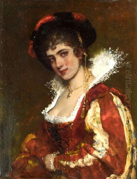 Portrait Of A Venetian Lady Oil Painting by Eugen von Blaas
