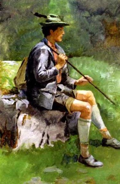 Sitzender Junger Wanderer Mit Stock Oil Painting by Julius von Blaas