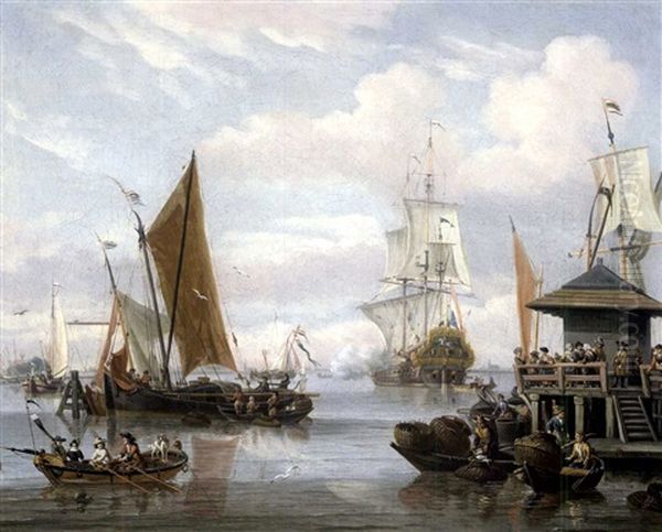 Marine Par Temps Calme Oil Painting by Johannes de Blaauw