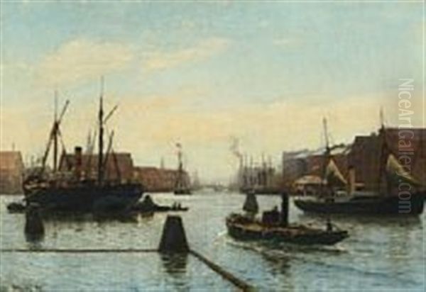 A View From The Waterfront Oil Painting by Christian Vigilius Blache