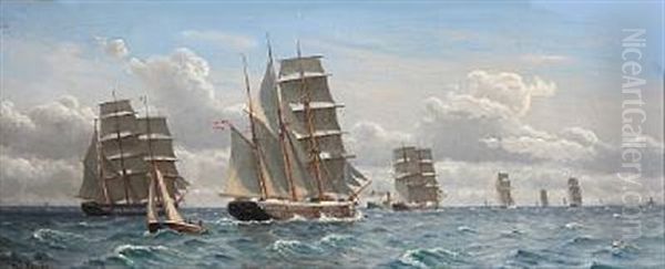 Several Sailing Ships In The Great Sound Oil Painting by Christian Blache