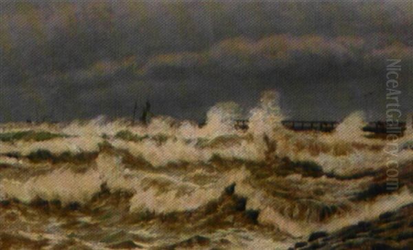 Braending Ved Hirtshals Oil Painting by Christian Blache