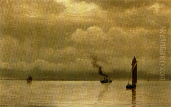 Marine Med Sejlskibe Pa Havet Oil Painting by Christian Blache