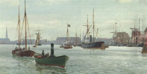 Parti Fra Kobenhavns Havn Oil Painting by Christian Blache
