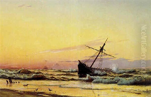 Et Skibsvrang I Vandkanten Oil Painting by Christian Blache