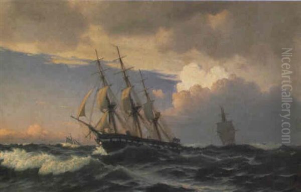 Marine Med Sejlskibe Oil Painting by Christian Blache