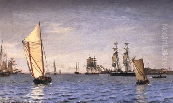 Marine Med Mange Skibe Ud For Trekroner Oil Painting by Christian Blache