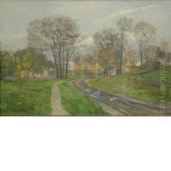 Houses Along A Country Lane Oil Painting by Olive Parker Black