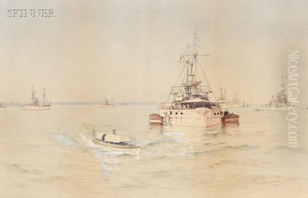 View Of A U.s. Navy Battle Fleet Oil Painting by Leon Alarac Shafer