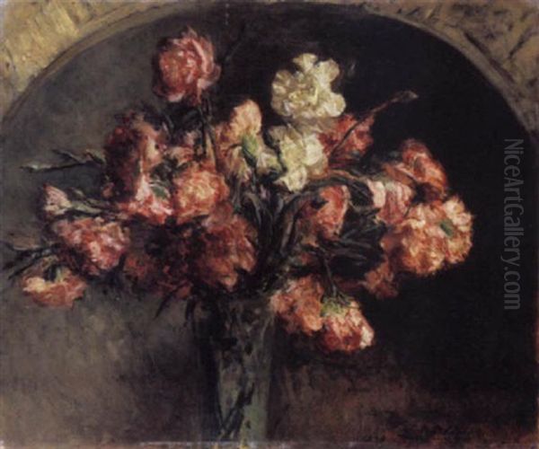 Bouquet D'oeillets Oil Painting by Jacques-Emile Blanche