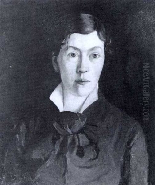Brustbild Einer Jungen Dame Inrostbraunem Kleid En Face Oil Painting by Jacques-Emile Blanche