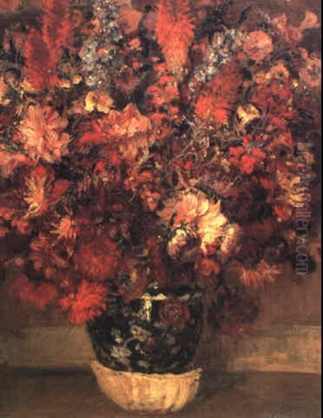 Bouquet De Fleurs Au Vase Bleu Oil Painting by Jacques-Emile Blanche