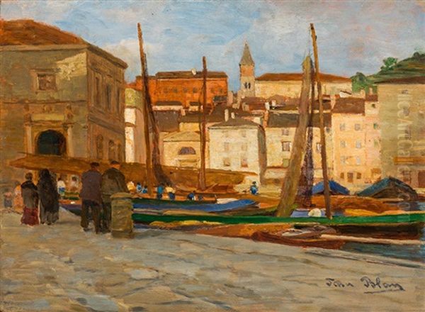 Fischerhafen In Pirano Oil Painting by Tina Blau-Lang