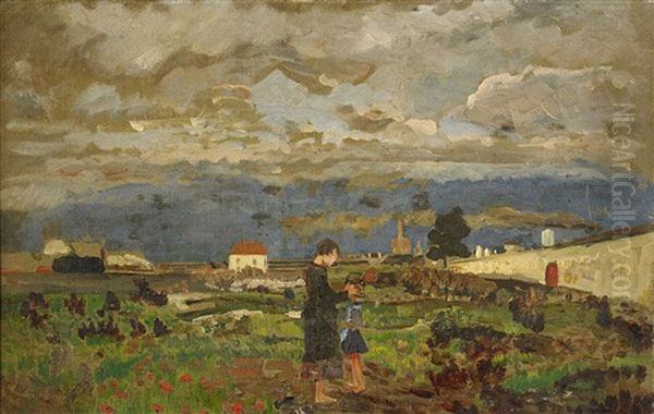 Cementery Of Maria Enzersdorf Vienna Oil Painting by Tina Blau