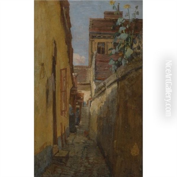 Alter Hof In Wien-erdberg (old Courtyard In Vienna-erdberg) Oil Painting by Tina Blau