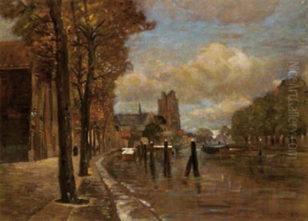 Am Kanal In Dortrecht Oil Painting by Tina Blau