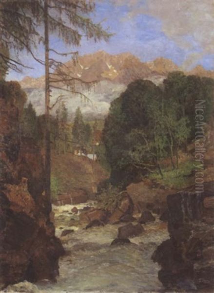 Landschaft Mit Dachstein Oil Painting by Tina Blau