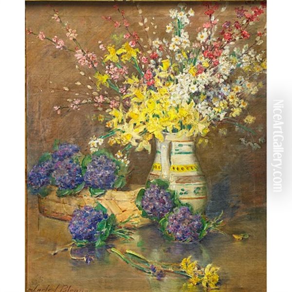 Still Life With Flowers In Pitcher Oil Painting by Carle John Blenner