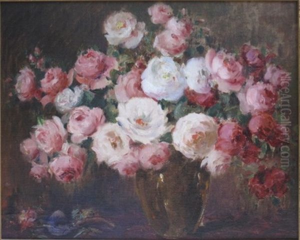 Still Life Of Roses Oil Painting by Carle John Blenner