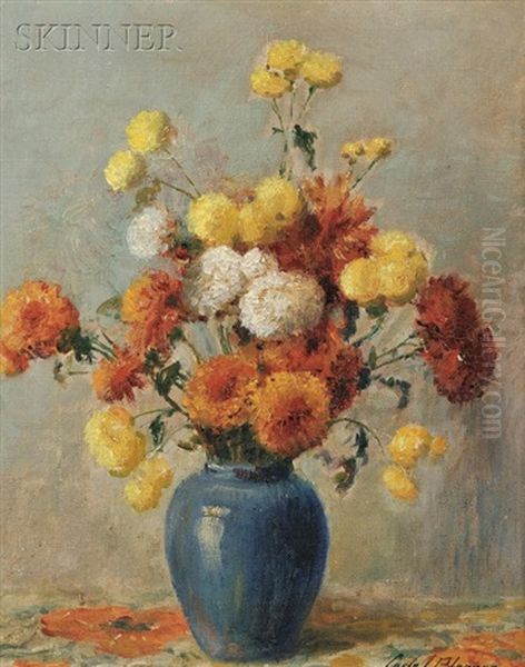 Still Life With Chrysanthemums Oil Painting by Carle John Blenner
