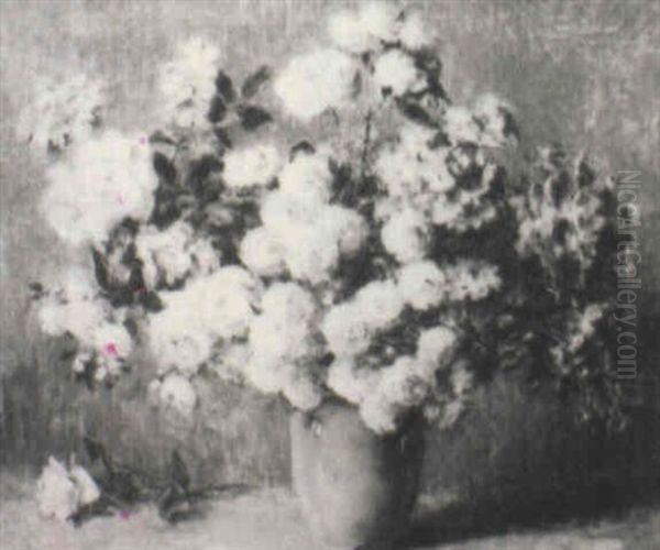 Flowers In A Blue Vase Oil Painting by Carle John Blenner