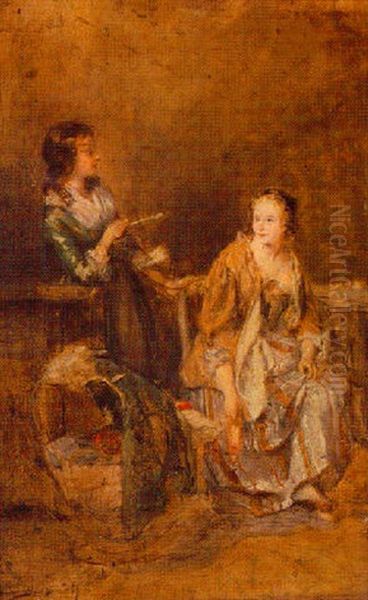 Interior Scene With Two Women Oil Painting by David Bles