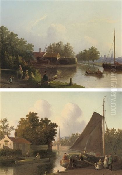 By The Waterside (+ Untitled; Pair) Oil Painting by Joseph Bles