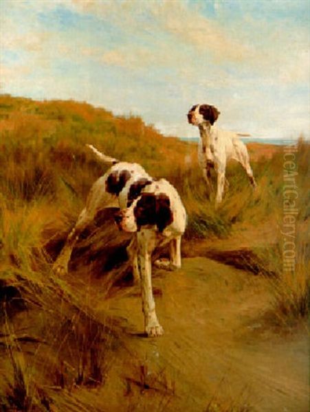 Pointers In The Dunes Oil Painting by Thomas Blinks