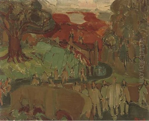 Figures On A Road Oil Painting by Martin Bloch